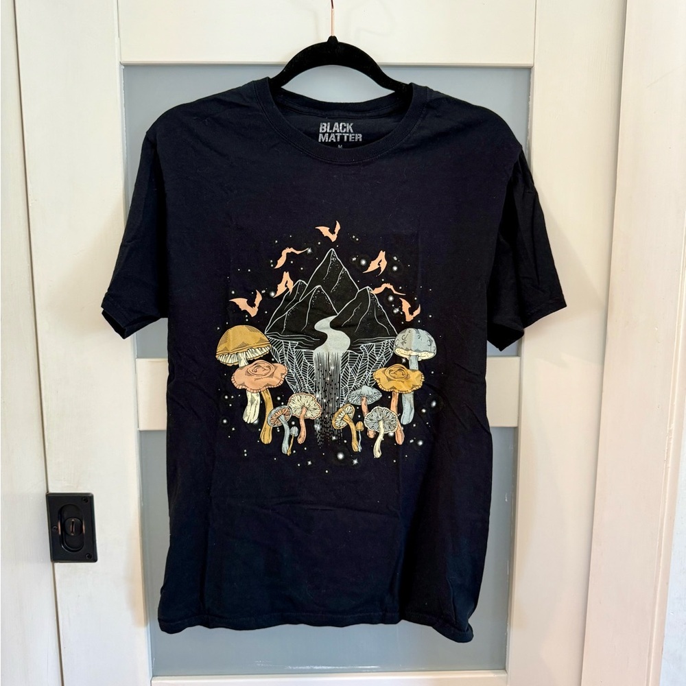 Mushroom and Bats Graphic Tee - Black